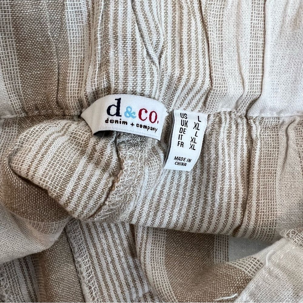 New Denim&Co Linen Blend Pull-on Full Length Striped Pants | Size L - Picture 8 of 9